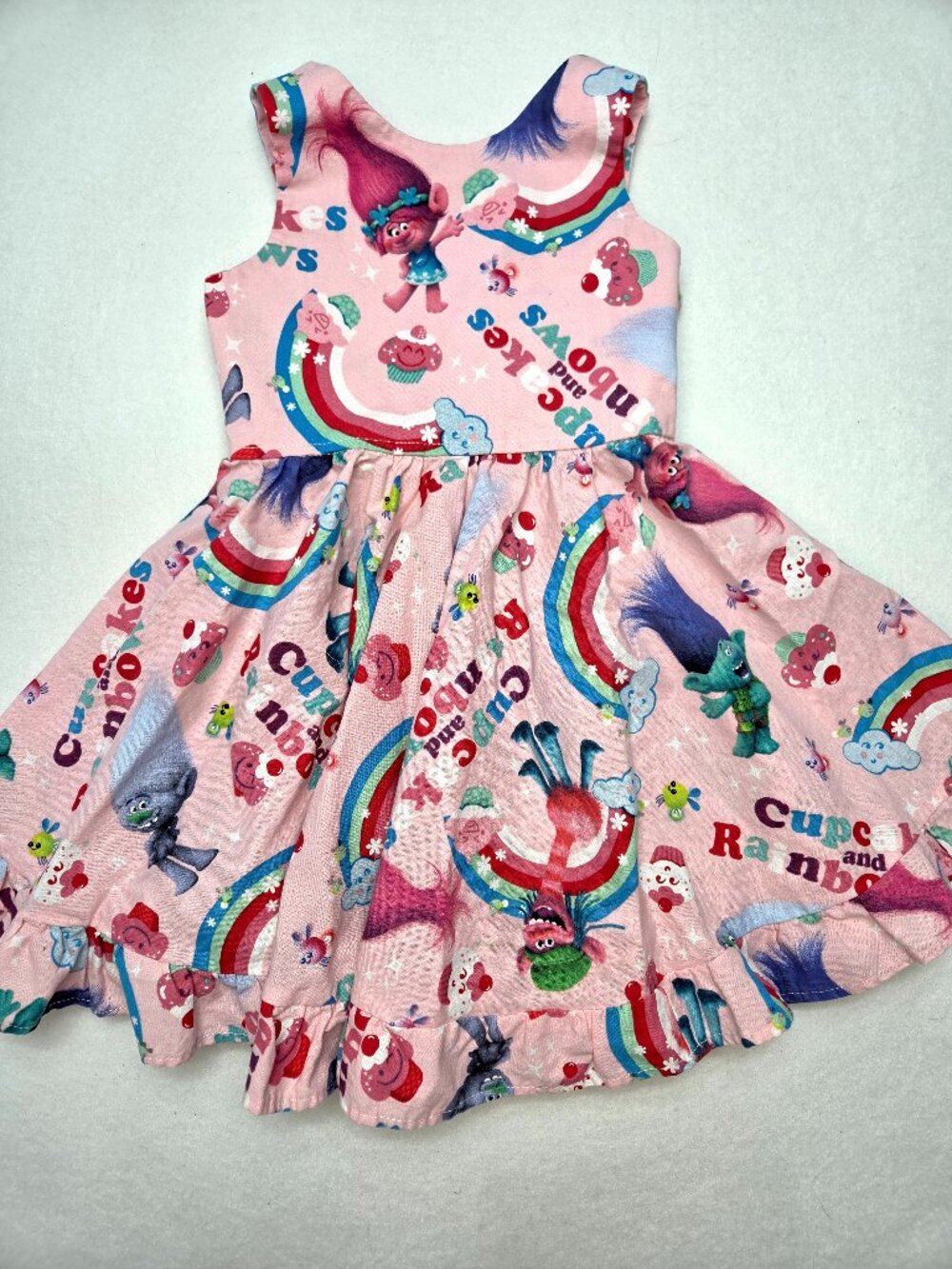 Boutique Trolls Inspired Toddler Dress Pink Cupcakes Rainbows Poppy Girls Sz 2T
